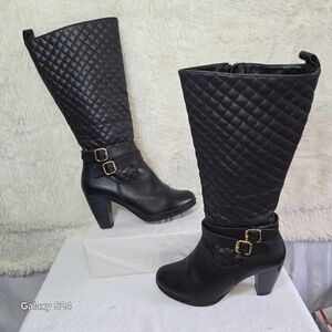 Womens Heel Quilted Black Knee High Boots Size 7.5